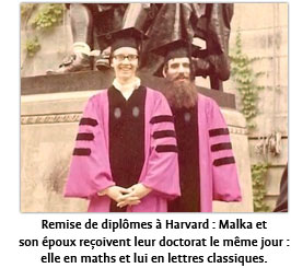 Remise de diplômes à Harvard : Malka et son époux reçoivent leur doctorat le même jour : elle en maths et lui en lettres classiques.